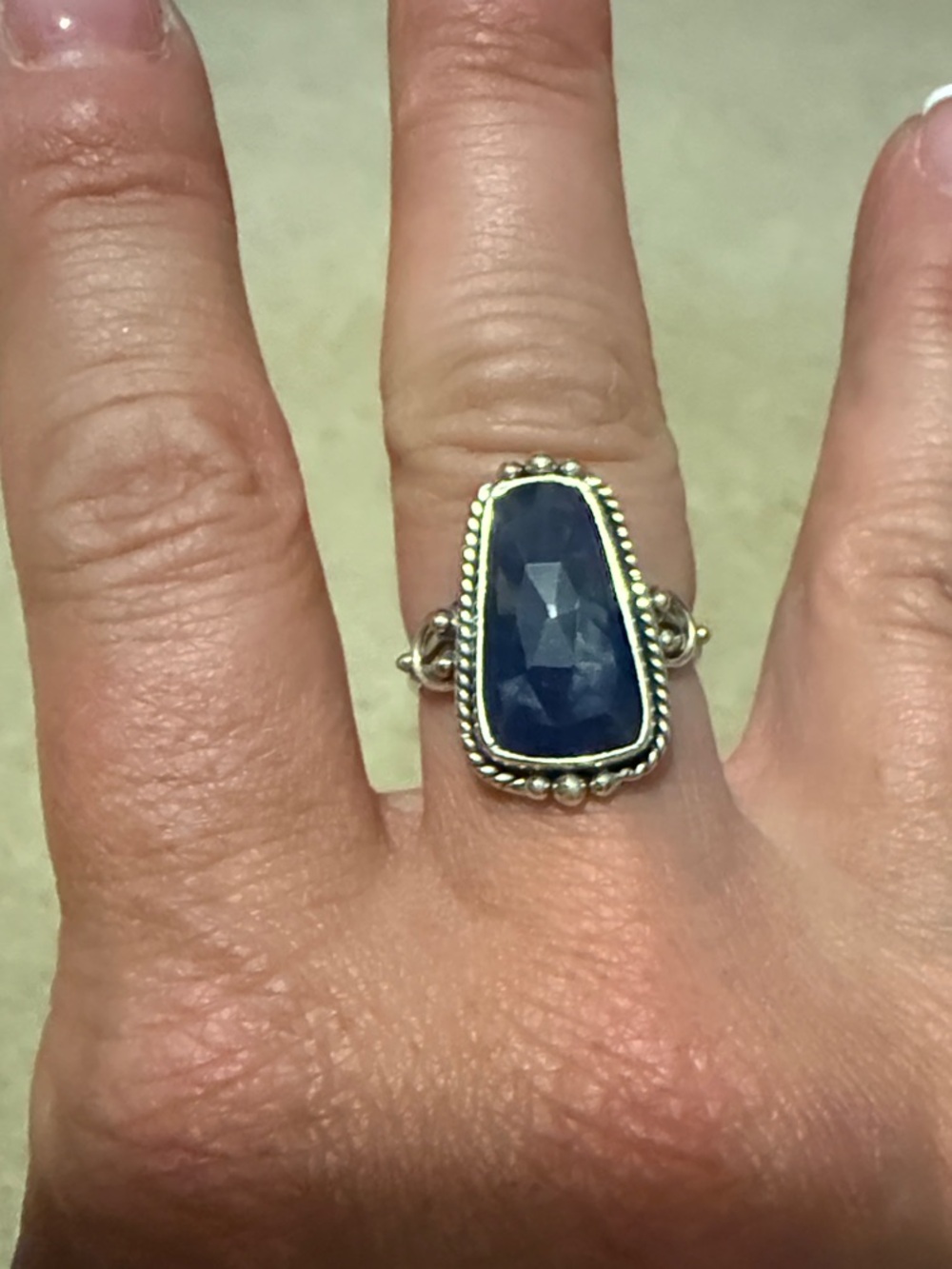 Silver Ring with Faceted Blue Stone - Women's Jewelry - size 7